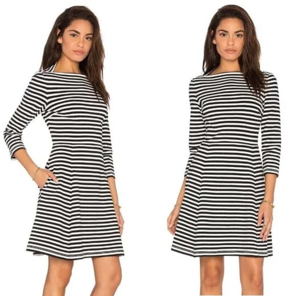 Kate Spade Broome Street Everyday Striped Dress Size S Black White 3/4 Sleeve